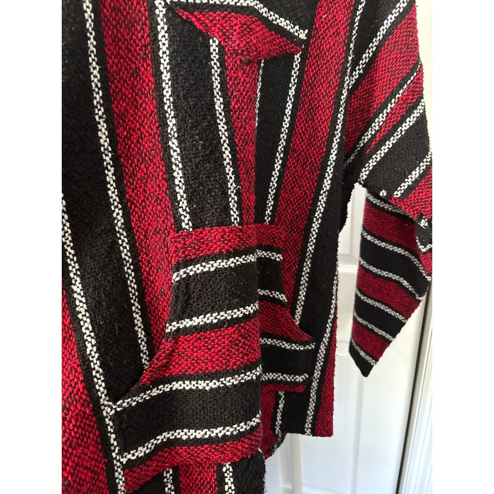 Franks Red Black Striped Baja Hoodie Mexican Jerka Pullover Recycled Fibers M - Picture 3 of 5